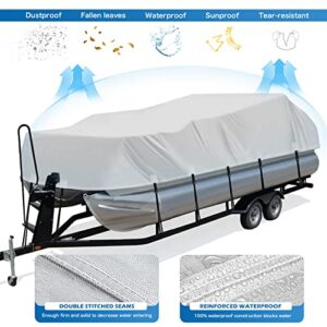 Solim Trailerable 800D PU Heavy Duty Pontoon Boat Cover, 22-24ft Waterproof Marine Grade Oxford UV Resistant Polyester Canvas Cover, Boat Cover for Pontoon with Adjustable 14 Tie Down Straps, Gray