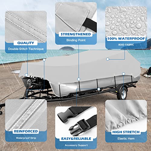 Solim Trailerable 800D PU Heavy Duty Pontoon Boat Cover, 22-24ft Waterproof Marine Grade Oxford UV Resistant Polyester Canvas Cover, Boat Cover for Pontoon with Adjustable 14 Tie Down Straps, Gray