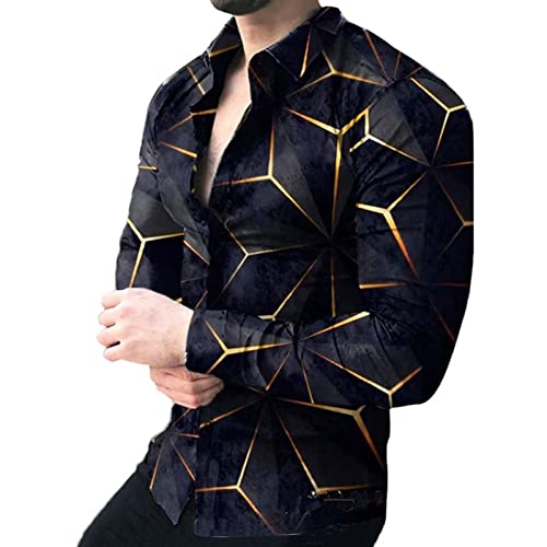 Men's Stylish Dress Shirts Pattern Printed Shirts Long Sleeve Button Down Shirts L