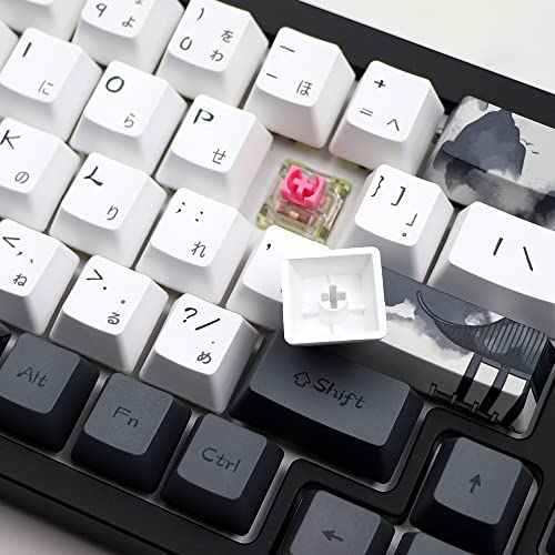 MOLGRIA Ink Lotus Keycaps, 140 Set Custom Keycaps for Gaming Keyboard, PBT OEM Profile Dye Sublimation Keycaps ANSI/ISO Layout with Japanese Font for Gateron Kailh Cherry MX 104/87/74/61 60 Keyboard