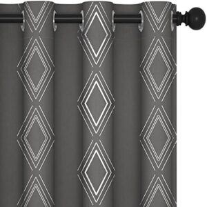 deconovo grey blackout curtains with geometric pattern, living room curtains 72 inch length, soundproof window panels for nursery (grey, 52w x 72l inch, 2 panels)