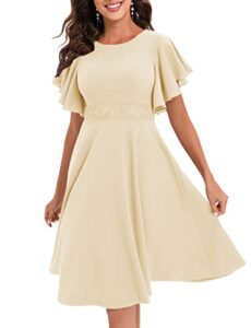 gardenwed beige women's cocktail dress ruffle short sleeve a line swing flared midi party homecoming dresses champagne 2xl