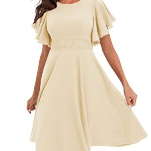 Gardenwed Beige Women's Cocktail Dress Ruffle Short Sleeve A Line Swing Flared Midi Party Homecoming Dresses Champagne 2XL