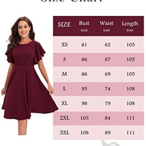 Gardenwed Beige Women's Cocktail Dress Ruffle Short Sleeve A Line Swing Flared Midi Party Homecoming Dresses Champagne 2XL