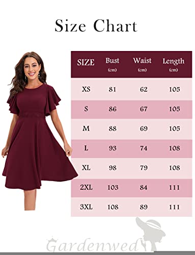 Gardenwed Beige Women's Cocktail Dress Ruffle Short Sleeve A Line Swing Flared Midi Party Homecoming Dresses Champagne 2XL