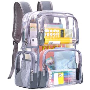 vorspack clear backpack - transparent backpack with reinforced bottom & multi-pockets for college workplace security - grey