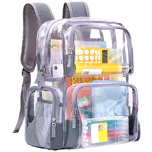 Vorspack Clear Backpack - Transparent Backpack with Reinforced Bottom & Multi-pockets for College Workplace Security - Grey