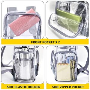 Vorspack Clear Backpack - Transparent Backpack with Reinforced Bottom & Multi-pockets for College Workplace Security - Grey