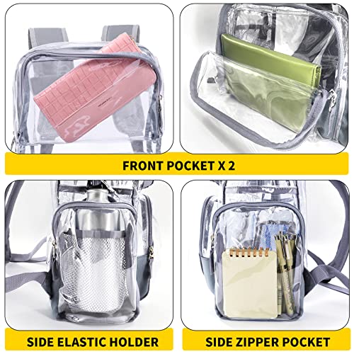 Vorspack Clear Backpack - Transparent Backpack with Reinforced Bottom & Multi-pockets for College Workplace Security - Grey