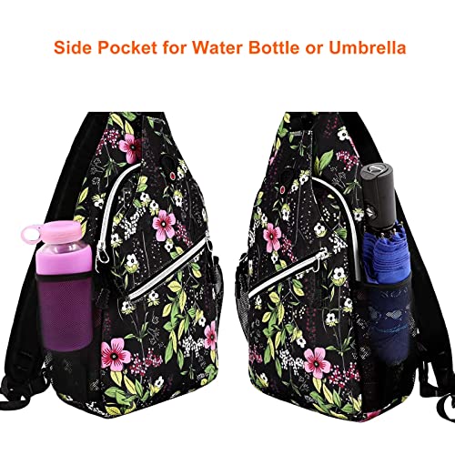 MOSISO Sling Backpack,Travel Hiking Daypack Periwinkle Crossbody Shoulder Bag, Black