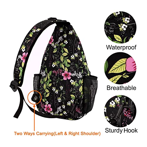 MOSISO Sling Backpack,Travel Hiking Daypack Periwinkle Crossbody Shoulder Bag, Black