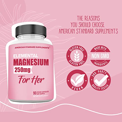 Magnesium Glycinate for Women, Elemental 250mg Per One Capsule, 90 Capsule, 90 Day Supply, Magnesium Glycinate Chelate, Magnesium Glycinate Capsule, Magnesium Supplement, Chelated for Max Absorption