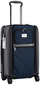 tumi alpha international dual access 4-wheeled carry-on luggage - rolling suitcase for men and women - luggage carry-on with 4 spinner wheels - rolling luggage with security zippers - navy/grey