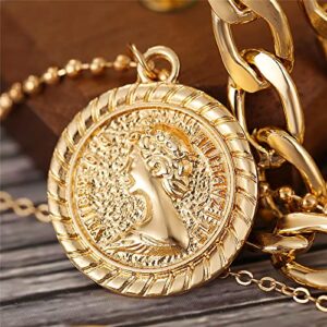 MJartoria Gold Layered Necklaces for Women Trendy Retro Birthflower August Flower Coin Pendant Gold Chain Necklaces Dainty Chunky Link Chain Choker Necklaces for Girls Jewelry Birthday Gifts