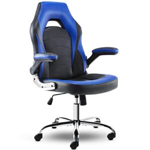 olixis task office desk chair with flip-up armrests and lumbar support for working, studying, gaming, dark blue