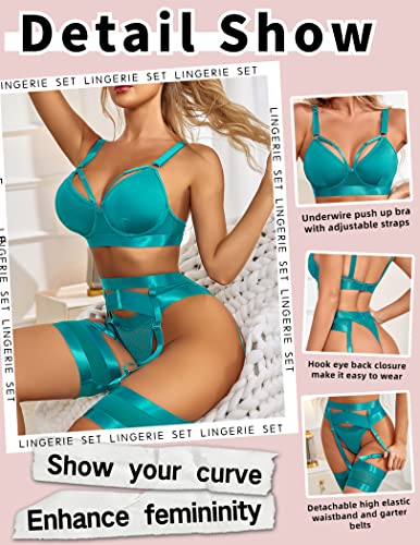 Avidlove Garter Set Lingerie for Women High Waisted Underwire Bra and Panty Sets Sexy Push Up Boudoir Outfits(Blue,XL)