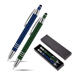 sypen luxury pen gift set, 2 rubberized metal ballpoint pens +night writer led flashlight +stylus for touchscreens +gift box, gift pen sets for men, women, blue/green