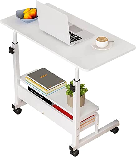 Computer Desk Adjustable Home Office Bedside Small Spaces Storage Convenient Universal Movable Table Detachable Wheels Living Room Sofa Desk Home Office Desk Furniture Size 15.7 * 31.5 Inch,White