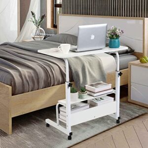 Computer Desk Adjustable Home Office Bedside Small Spaces Storage Convenient Universal Movable Table Detachable Wheels Living Room Sofa Desk Home Office Desk Furniture Size 15.7 * 31.5 Inch,White