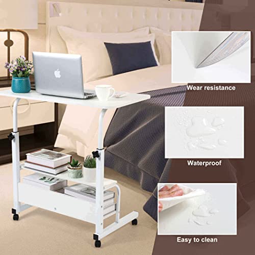 Computer Desk Adjustable Home Office Bedside Small Spaces Storage Convenient Universal Movable Table Detachable Wheels Living Room Sofa Desk Home Office Desk Furniture Size 15.7 * 31.5 Inch,White