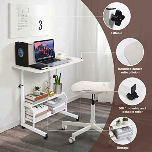 Computer Desk Adjustable Home Office Bedside Small Spaces Storage Convenient Universal Movable Table Detachable Wheels Living Room Sofa Desk Home Office Desk Furniture Size 15.7 * 31.5 Inch,White