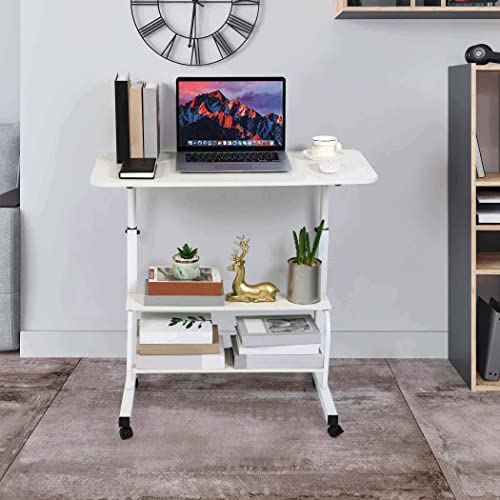 Computer Desk Adjustable Home Office Bedside Small Spaces Storage Convenient Universal Movable Table Detachable Wheels Living Room Sofa Desk Home Office Desk Furniture Size 15.7 * 31.5 Inch,White