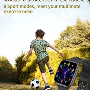 Kids Smart Watch for Boys Girls,IP68 Waterproof Kids Fitness Activity Tracker Watch,Heart Rate Sleep Monitor,8 Sport Modes, Pedometers, Calories Counter, Alarm Clock, Kids Gifts for Teens 6+ (Black)