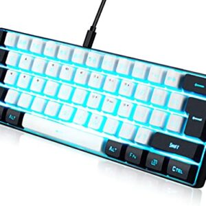 abucow Gaming Keyboard Minimalist Portable Wired Ultra-Compact Mini Imitation 61 Keys RGB Backlit Keyboard (White-Black)