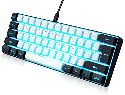 abucow Gaming Keyboard Minimalist Portable Wired Ultra-Compact Mini Imitation 61 Keys RGB Backlit Keyboard (White-Black)