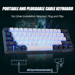 abucow Gaming Keyboard Minimalist Portable Wired Ultra-Compact Mini Imitation 61 Keys RGB Backlit Keyboard (White-Black)