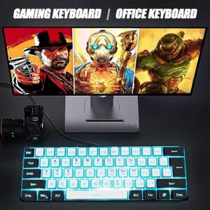 abucow Gaming Keyboard Minimalist Portable Wired Ultra-Compact Mini Imitation 61 Keys RGB Backlit Keyboard (White-Black)