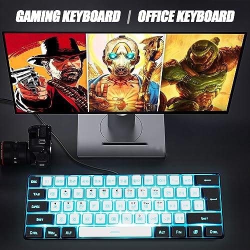 abucow Gaming Keyboard Minimalist Portable Wired Ultra-Compact Mini Imitation 61 Keys RGB Backlit Keyboard (White-Black)