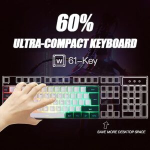 abucow Gaming Keyboard Minimalist Portable Wired Ultra-Compact Mini Imitation 61 Keys RGB Backlit Keyboard (White-Black)