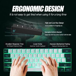 abucow Gaming Keyboard Minimalist Portable Wired Ultra-Compact Mini Imitation 61 Keys RGB Backlit Keyboard (White-Black)