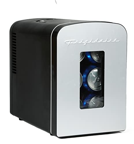 Frigidaire Portable 9-Can Mini Cooler Fridge, 5L, Brushed Stainless Rugged, Window, EFMIS189-SS, Clear Door, Glass