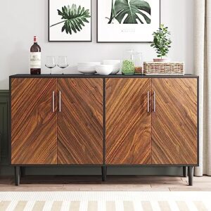 black sideboard buffet cabinet, 58’’ buffet cabinet with storage, black sideboards and buffets with doors, mid century sideboard with doors, modern credenzas with adjustable shelf for living room