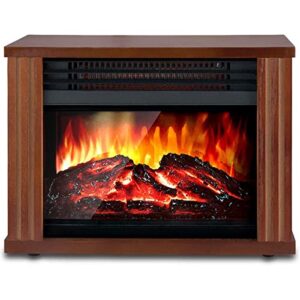small electric fireplace heater, lifeplus mini wooden space tabletop fireplace with 3d realistic flame effect, cool and safe to touch, perfect for study bedroom office, overheating protection, 1500w