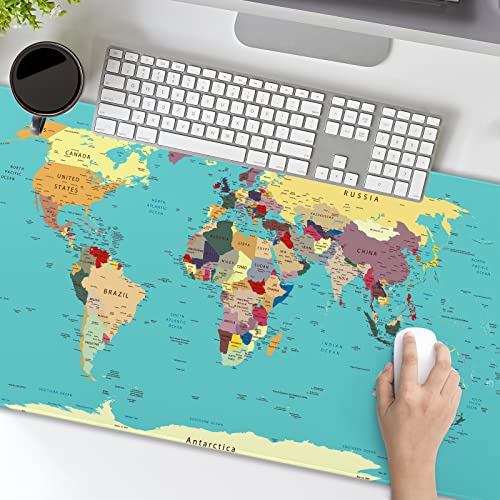 Granbey Extra Large World Map Mouse Pad XXXL Mousepad Gaming Accessories Waterproof Full Desk Cover Mousepad with Stitched Edge for Laptop Computer and PC 35.5" x 16" World Map with Countries