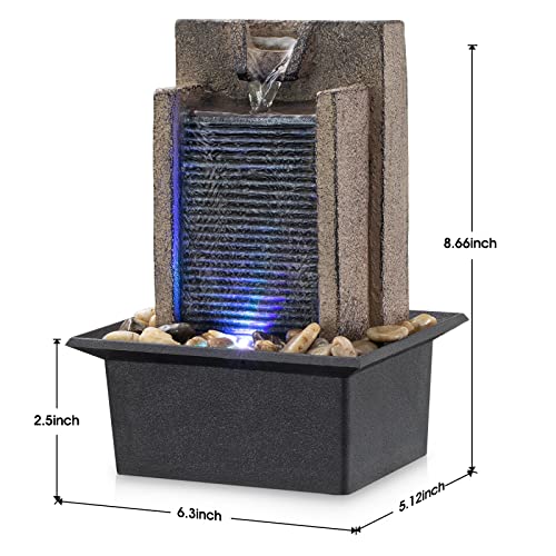 Amootek Tabletop Fountain Waterfall Fountain Office Tabletop Fountain Includes Many Natural River Rocks Decorated with Colorful Light 6.3" L x 5.12" W x 8.66" H