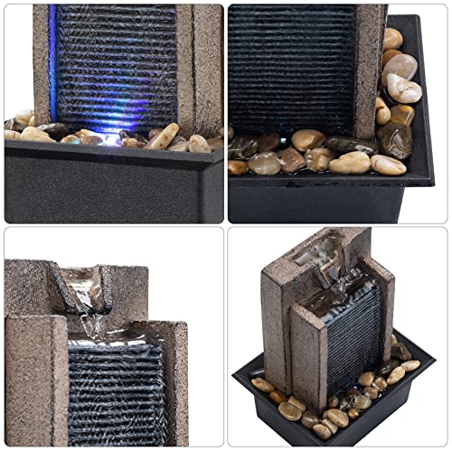 Amootek Tabletop Fountain Waterfall Fountain Office Tabletop Fountain Includes Many Natural River Rocks Decorated with Colorful Light 6.3" L x 5.12" W x 8.66" H