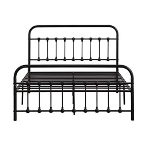 wokez iron bed single-layer curved frame bed head&foot tube with shell decoration black (color : black, size : queen)