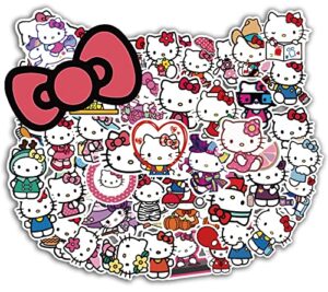 cannity hello kitty stickers, 50pcs cute stickers white theme kawaii cat stickers for kids teens adults, vinyl waterproof stickers pack for laptop phone luggage water bottles