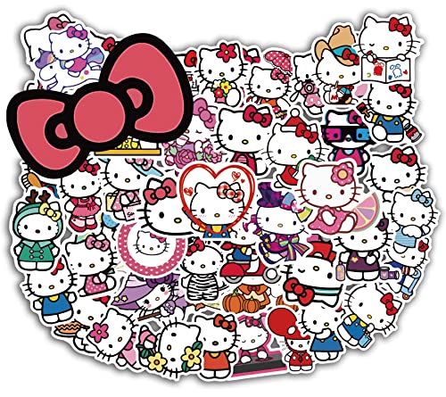 Cannity Hello Kitty Stickers, 50PCS Cute Stickers White Theme Kawaii Cat Stickers for Kids Teens Adults, Vinyl Waterproof Stickers Pack for Laptop Phone Luggage Water Bottles