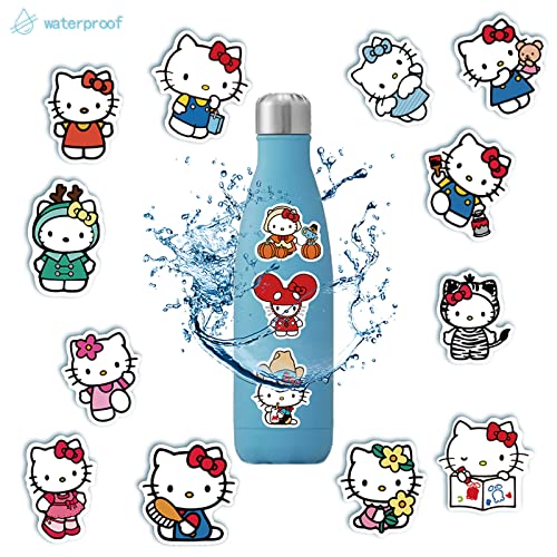 Cannity Hello Kitty Stickers, 50PCS Cute Stickers White Theme Kawaii Cat Stickers for Kids Teens Adults, Vinyl Waterproof Stickers Pack for Laptop Phone Luggage Water Bottles