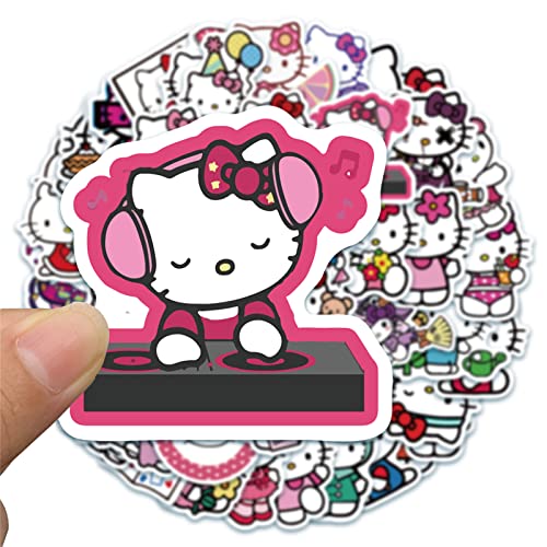 Cannity Hello Kitty Stickers, 50PCS Cute Stickers White Theme Kawaii Cat Stickers for Kids Teens Adults, Vinyl Waterproof Stickers Pack for Laptop Phone Luggage Water Bottles