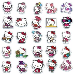 Cannity Hello Kitty Stickers, 50PCS Cute Stickers White Theme Kawaii Cat Stickers for Kids Teens Adults, Vinyl Waterproof Stickers Pack for Laptop Phone Luggage Water Bottles