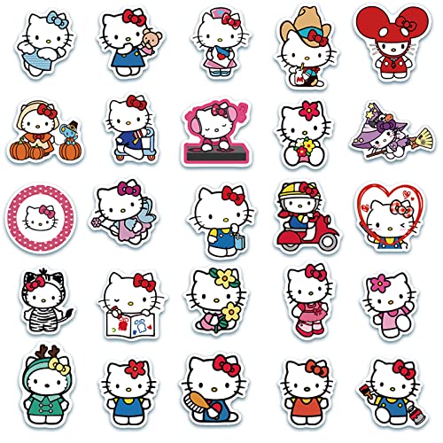 Cannity Hello Kitty Stickers, 50PCS Cute Stickers White Theme Kawaii Cat Stickers for Kids Teens Adults, Vinyl Waterproof Stickers Pack for Laptop Phone Luggage Water Bottles