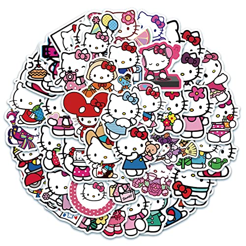 Cannity Hello Kitty Stickers, 50PCS Cute Stickers White Theme Kawaii Cat Stickers for Kids Teens Adults, Vinyl Waterproof Stickers Pack for Laptop Phone Luggage Water Bottles