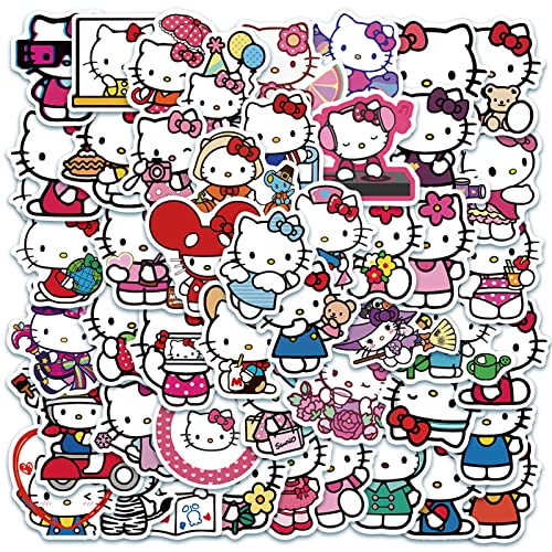 Cannity Hello Kitty Stickers, 50PCS Cute Stickers White Theme Kawaii Cat Stickers for Kids Teens Adults, Vinyl Waterproof Stickers Pack for Laptop Phone Luggage Water Bottles