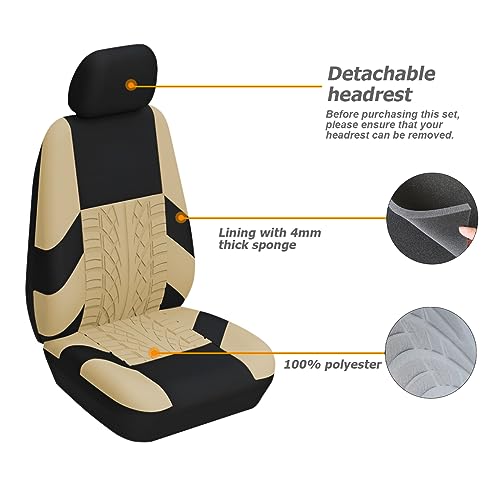 2PCS Car Seat Covers for Front Seats, Breathable Waterproof Polyester Split Automotive Cushion Cover, Vehicle Seat Protectors Driver Interior Accessories Universal for Most Cars, SUV (Beige/Front)